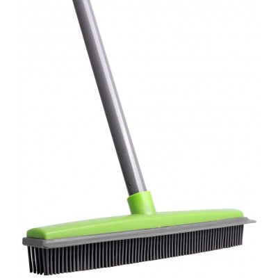 Soft Push Broom Bristle Rubber 59'' Squeegee Broom with Adjustable Long Handle for Pet Cat Dog Hair Carpet Hardwood Floor Tile